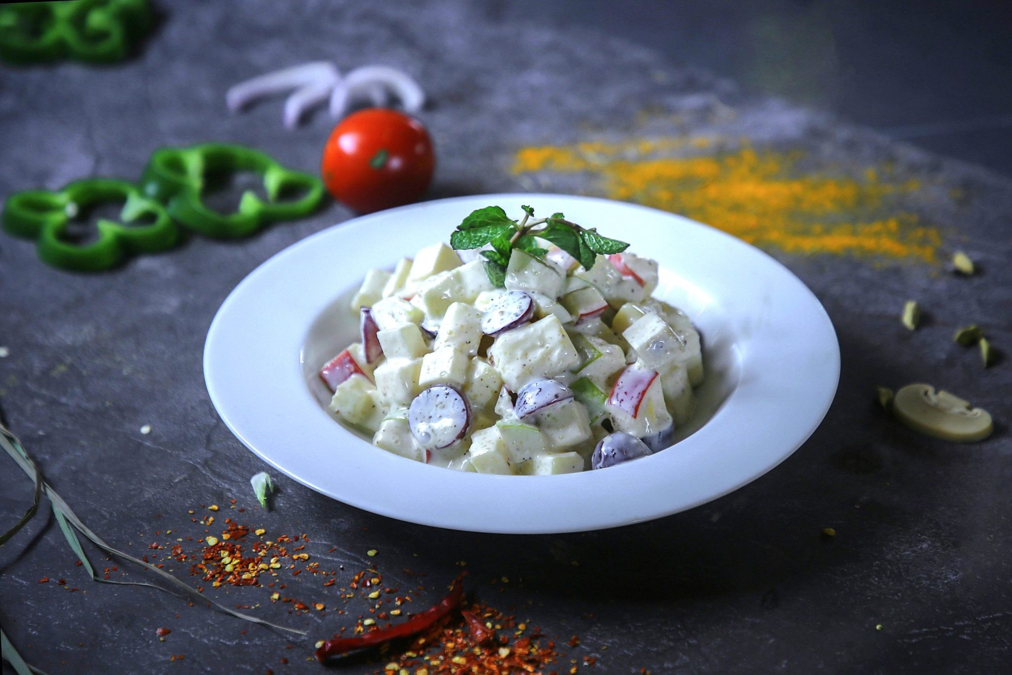Waldorf Salad - chopped apples and grapes with mayonnaise
