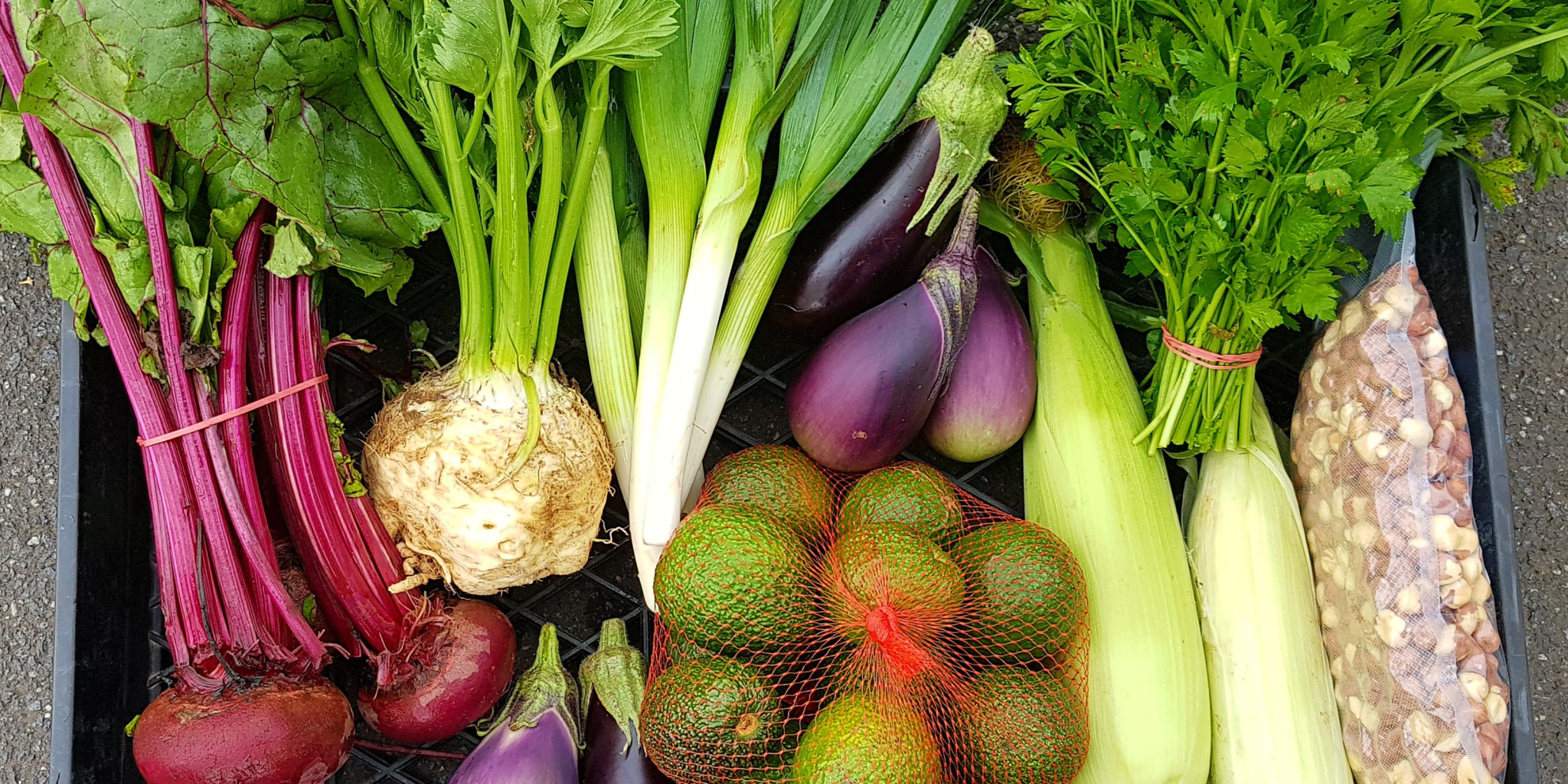 Various vegetables in a crate